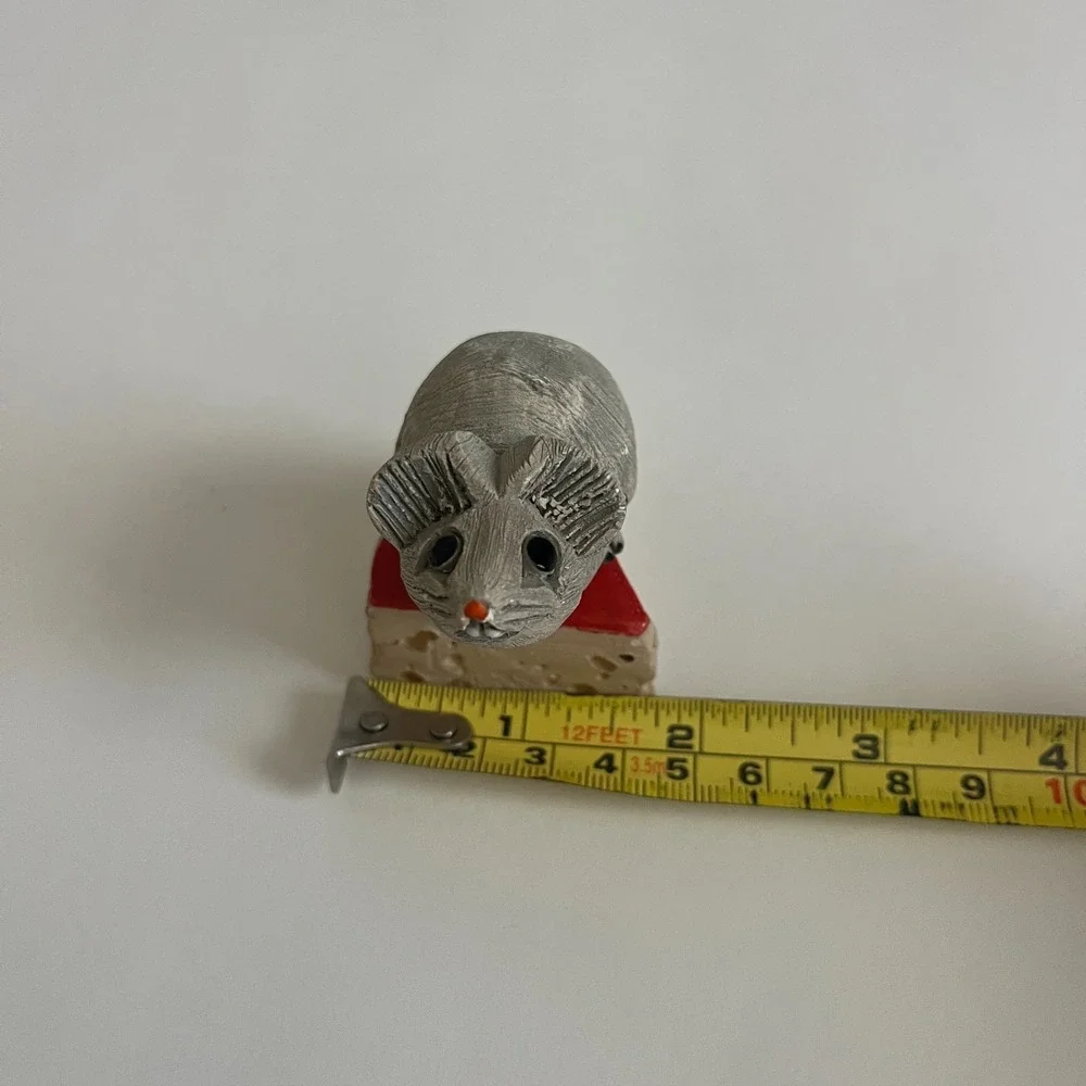 Vintage Mouse Cheese Wedge Resin Figurine Grey‎ Mouse Marked Miniature Decor